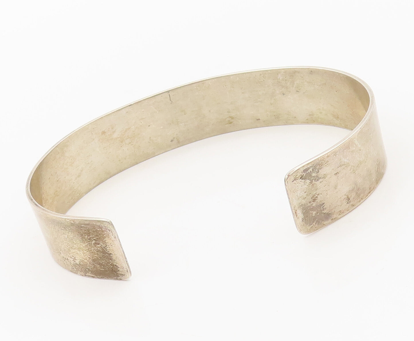 925 Sterling Silver  Vintage Brutalist Etched Square Cuff Bracelet  BT10147