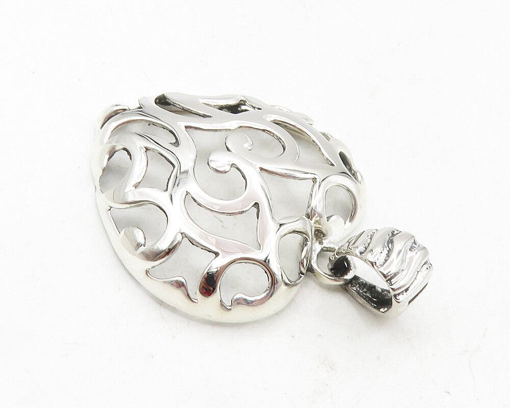 925 Sterling Silver  Shiny Polished Cutout Love Heart Dome Pendant  PT7380