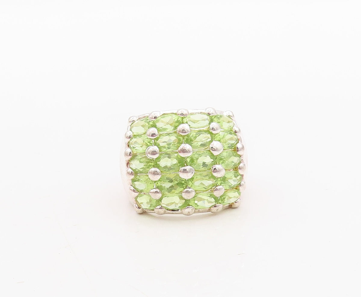 925 Sterling Silver Vintage Ring Oval Cut Peridot Inlay Bands  Sz 7  RG31417