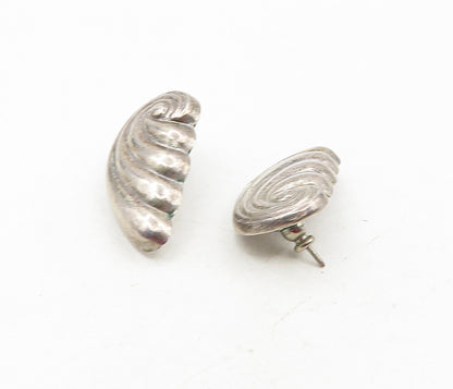 925 Sterling Silver  Vintage Dark Tone Fluted Swirl Wing Drop Earrings  EG4619