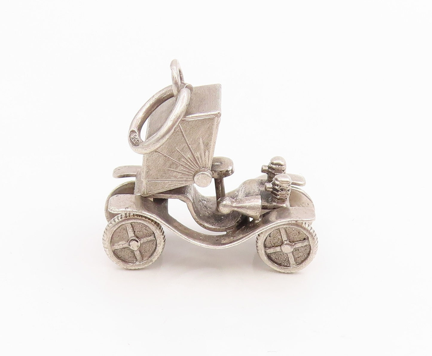 925 Sterling Silver Vintage Pendant 3D Horseless Carriage Car MOVES  PT25759