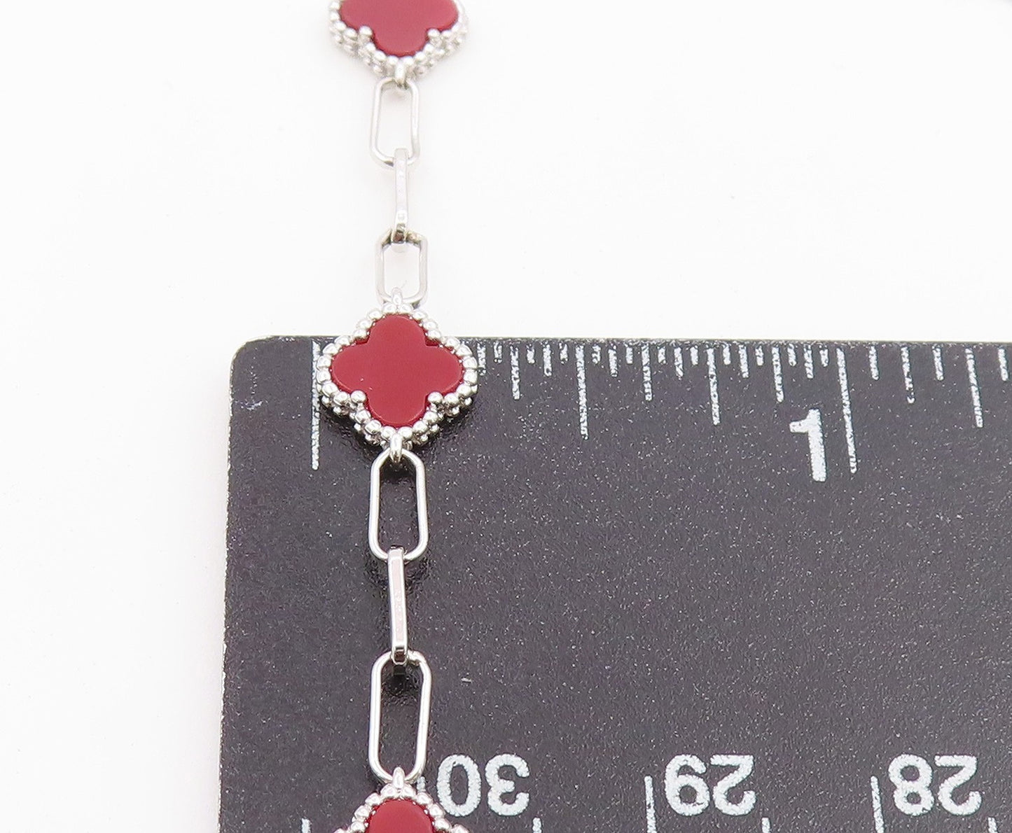 925 Sterling Silver Vintage Necklace Elegant Carnelian Lucky Clover Chain NE4917