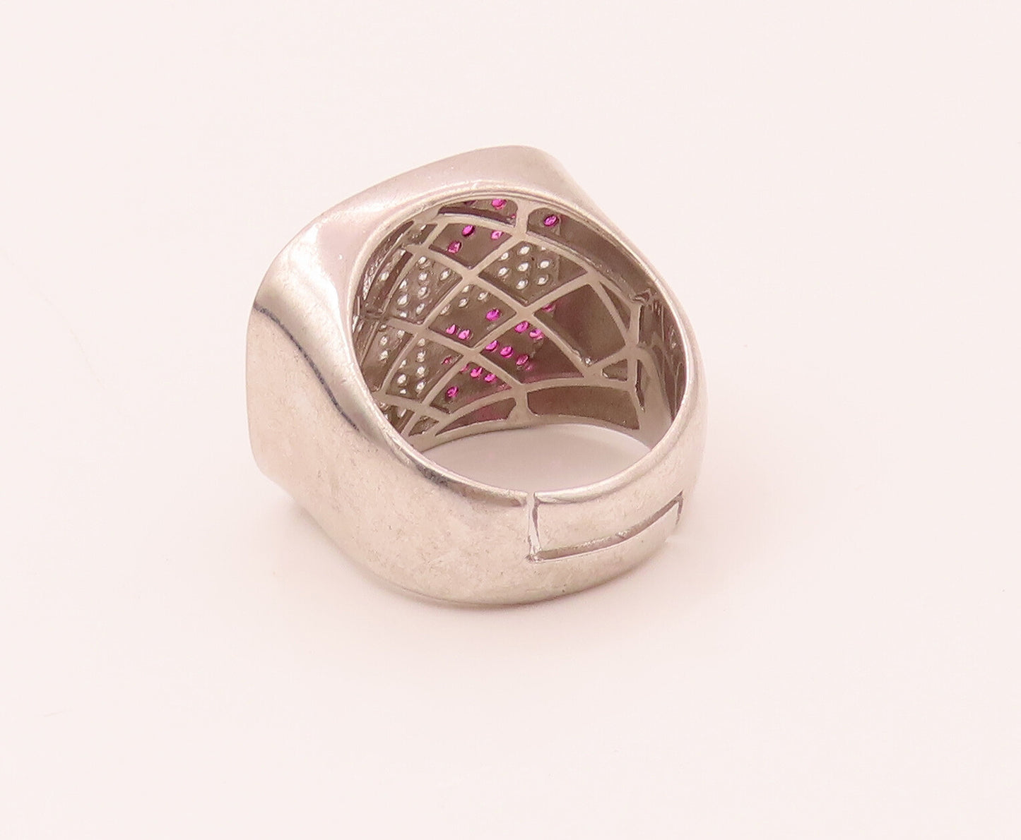 925 Sterling Silver  Vintage White & Red Lab Sapphire Cross Ring Sz 10 RG26565