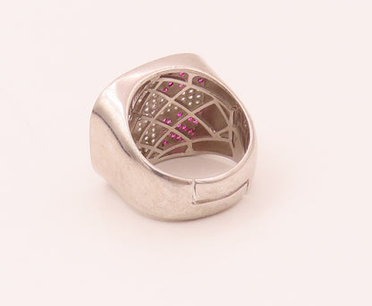 925 Sterling Silver  Vintage White & Red Lab Sapphire Cross Ring Sz 10 RG26565