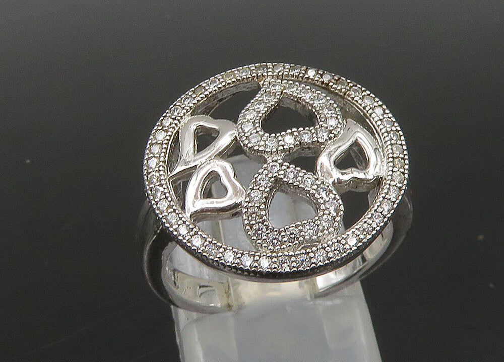925 Sterling Silver   Vintage Topaz Open Love Hearts Band Ring Sz 7  RG23146
