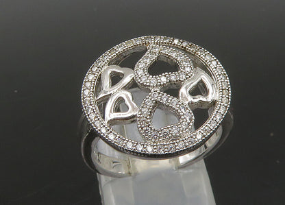 925 Sterling Silver   Vintage Topaz Open Love Hearts Band Ring Sz 7  RG23146
