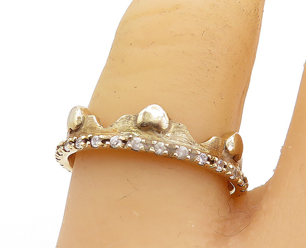 925 Sterling Silver  Topaz Love Heart Crown Gold Plated Ring Sz 7.5  RG5680