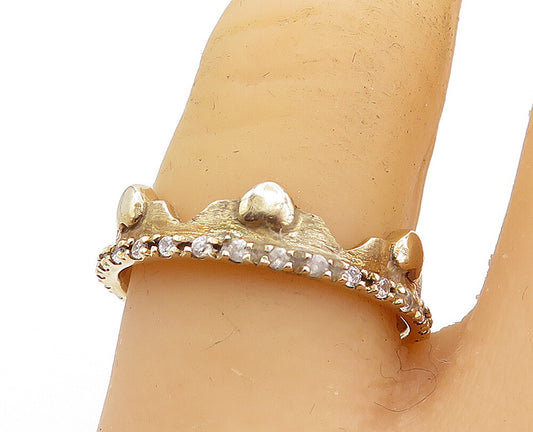 925 Sterling Silver  Topaz Love Heart Crown Gold Plated Ring Sz 7.5  RG5680