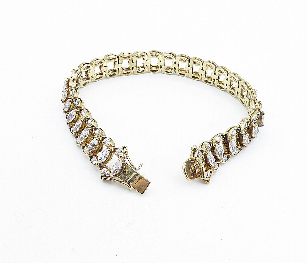 925 Sterling Silver Sparkling Marquise Cubic Zirconia Chain Bracelet BT3178