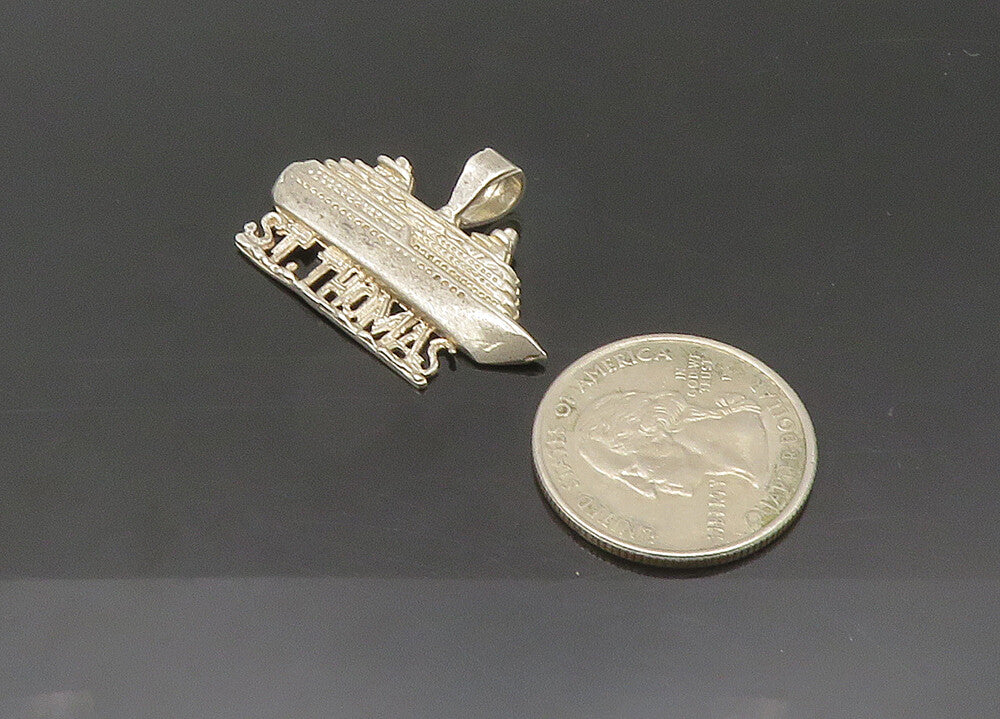 925 Sterling Silver  Vintage Shiny St. Thomas Cruise Souvenir Pendant  PT16325
