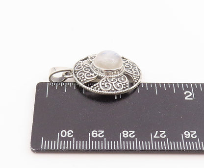 925 Sterling Silver Vintage Pendant Cabochon Moonstone Celtic Medallion  PT26231