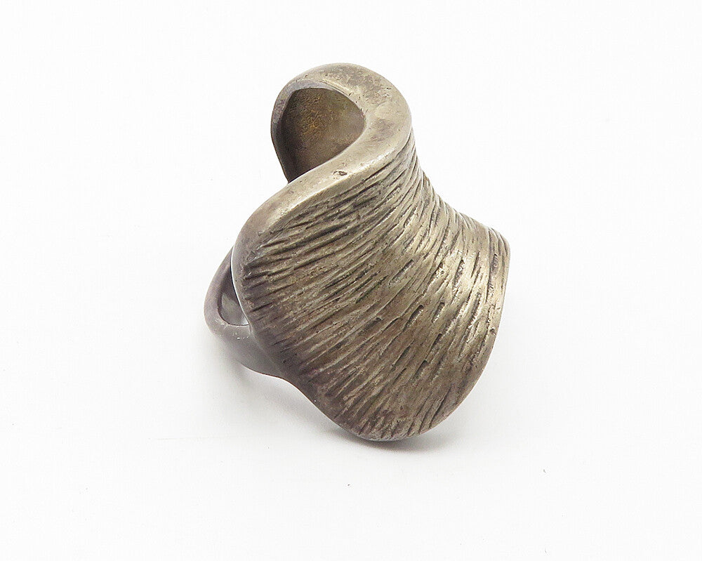 925 Sterling Silver  Vintage Dark Tone Etched Concave Band Ring Sz 8  RG10597