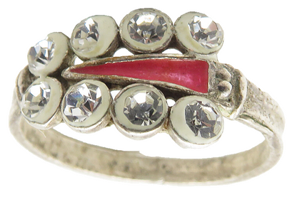 925 Sterling Silver  Vintage Cubic Zirconia & Enamel Band Ring Sz 5  RG11479