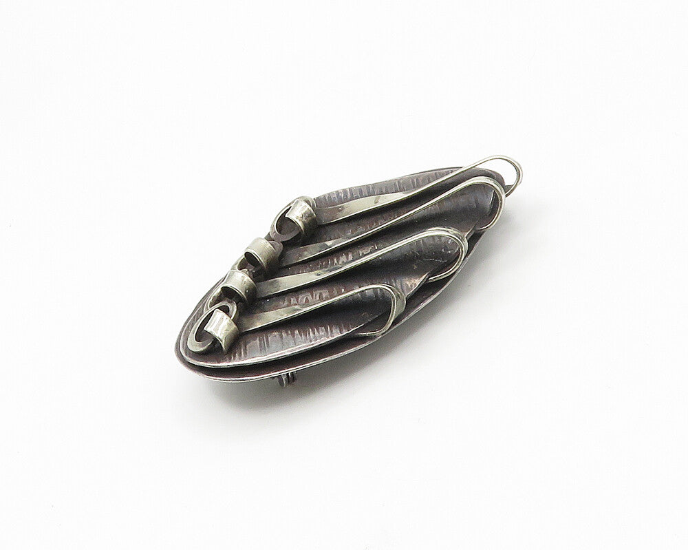 925 Sterling Silver  Vintage Modernist Design Oxidized Brooch Pin  BP6803