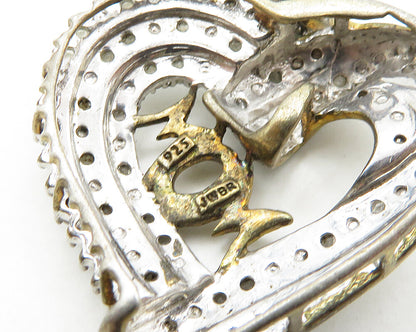925 Sterling Silver  Vintage Genuine Diamonds Open Love Heart Pendant  PT15548