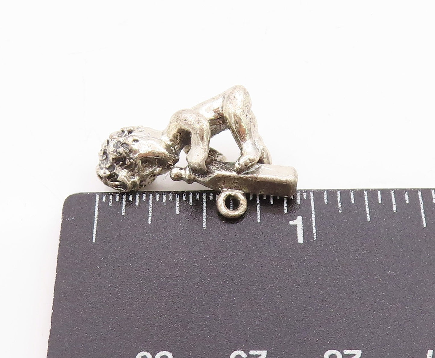 925 Sterling Silver Vintage Pendant 3D Carved Child Drinking Milk Charm  PT24667