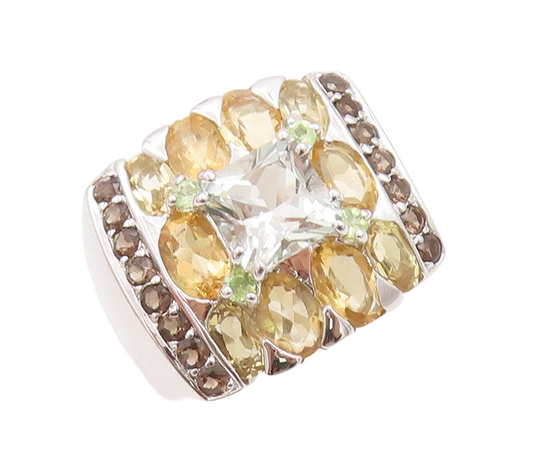 925 Sterling Silver Vintage Ring Multi Shape Multi Color Topaz  Sz 7  RG29172