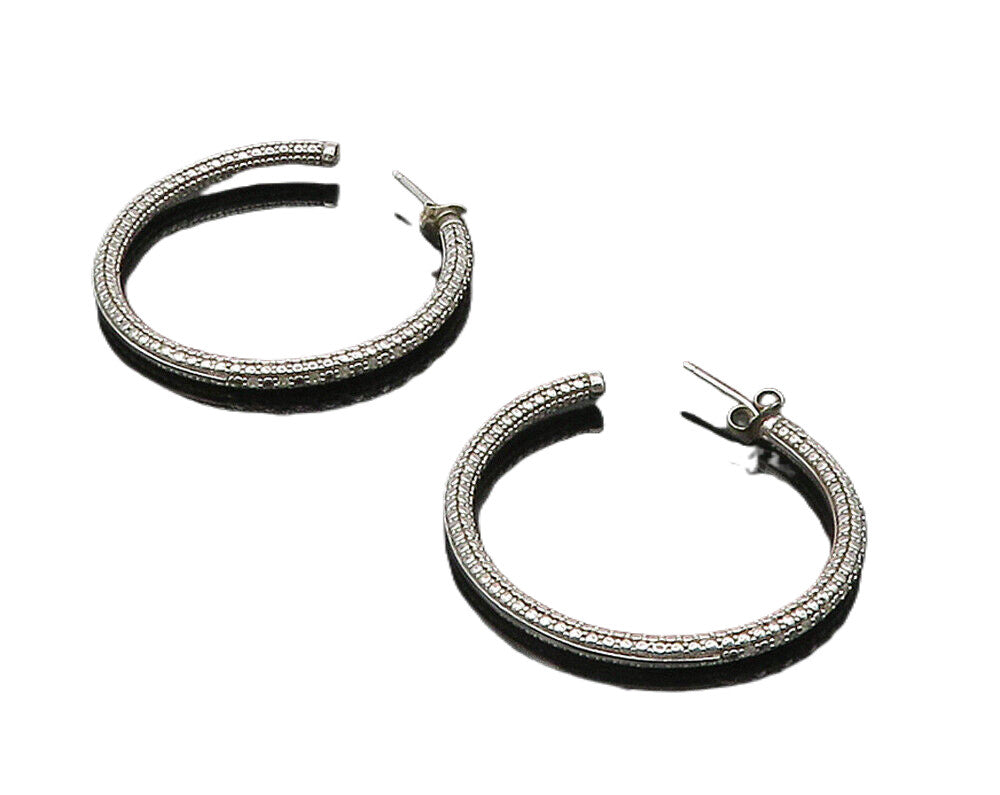 925 Sterling Silver  Shiny Genuine Diamonds Round JHoop Earrings  EG8342