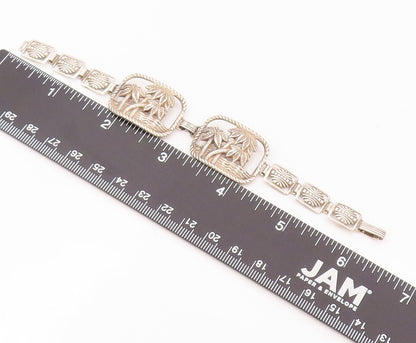925 Sterling Silver Vintage Beach Frame Cutout Clip Lock Bracelet  BT9849
