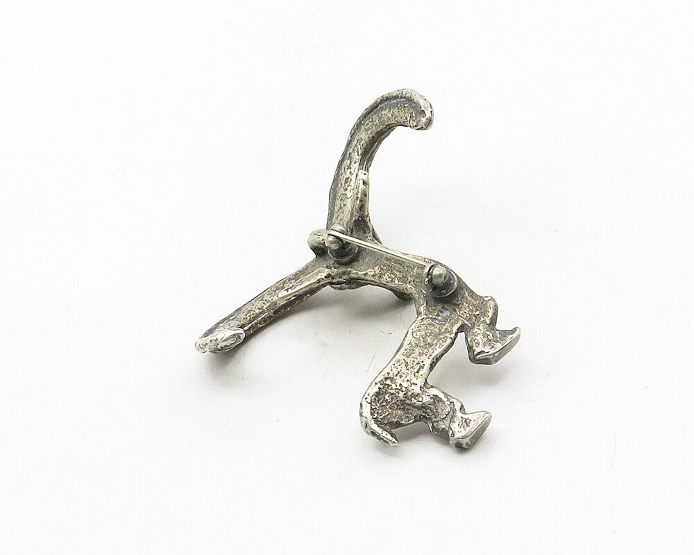 MMA 925 Sterling Silver  Vintage Antique Oxidized Ram Animal Brooch Pin BP4042