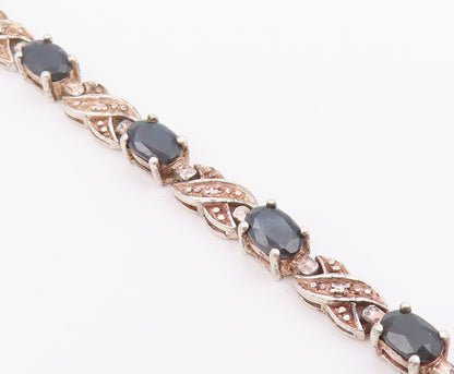 925 Sterling Silver  Vintage Sapphire XO Hugs & Kisses Chain Bracelet  BT8604