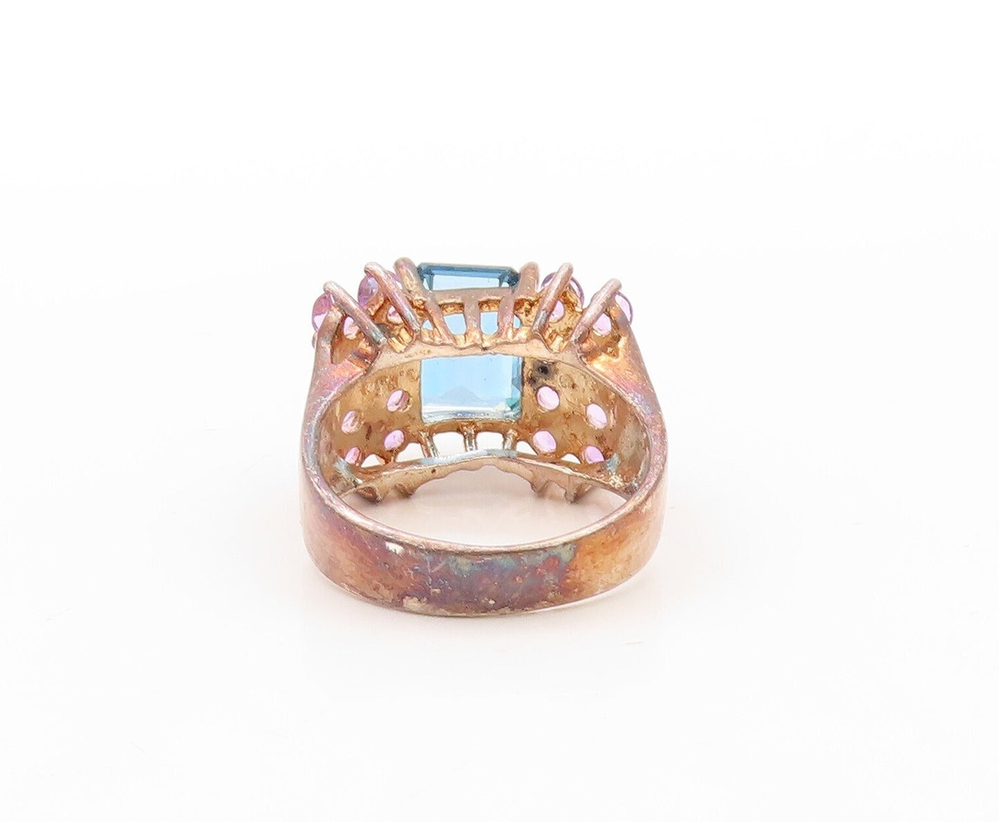 925 Sterling Silver Vintage Ring Rose Gold Plated Amethyst & Topaz  Sz 8 RG30865
