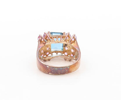 925 Sterling Silver Vintage Ring Rose Gold Plated Amethyst & Topaz  Sz 8 RG30865