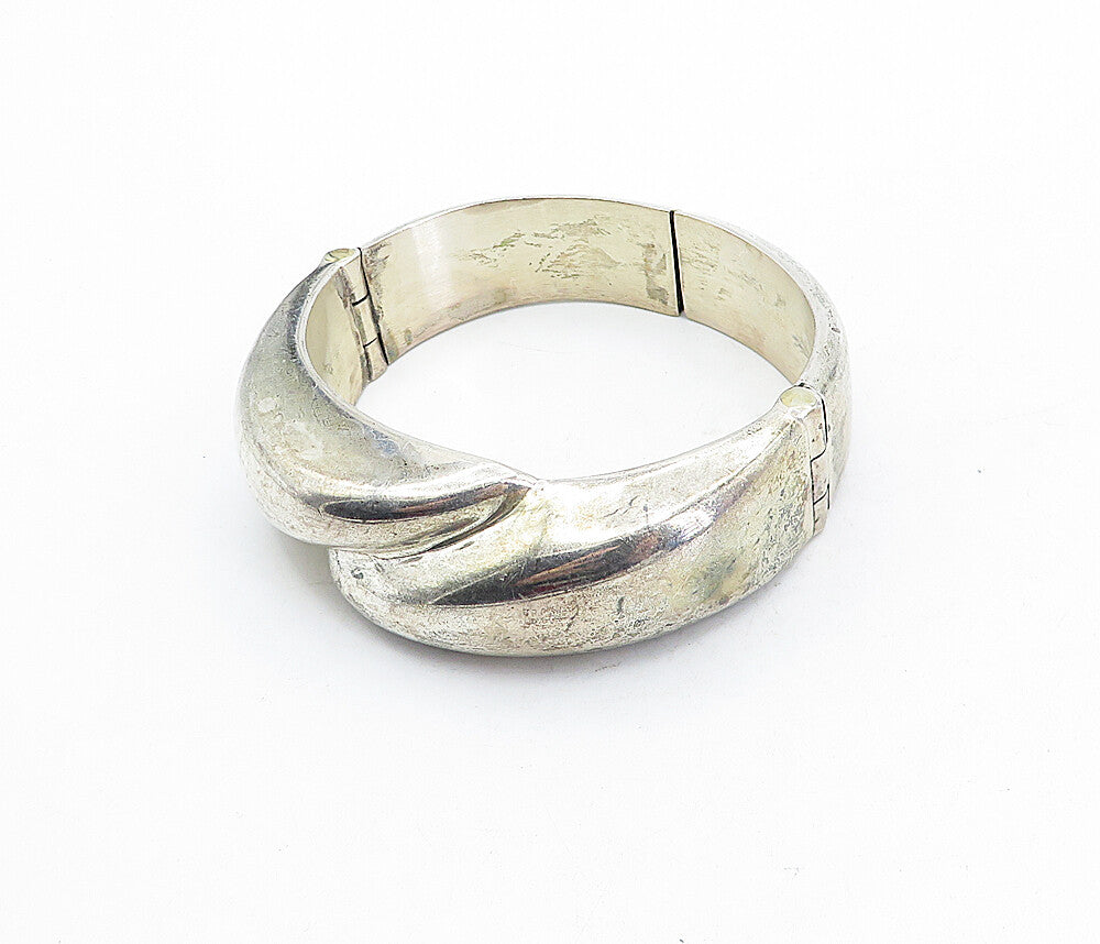 MEXICO 925 Sterling Silver  Vintage Hollow Fluted Dome Bangle Bracelet  BT1526