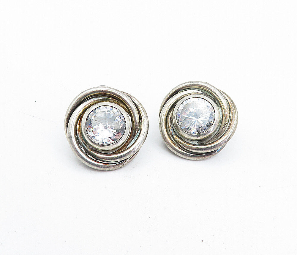 925 Sterling Silver  Vintage Cubic Zirconia Round Twist Drop Earrings  EG2297