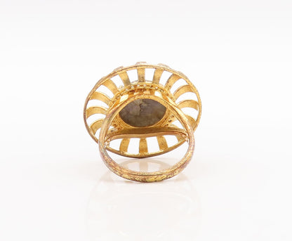 925 Sterling Silver Vintage Ring Gold Plated Alexandrite CZ Flower Sz 7 RG29574