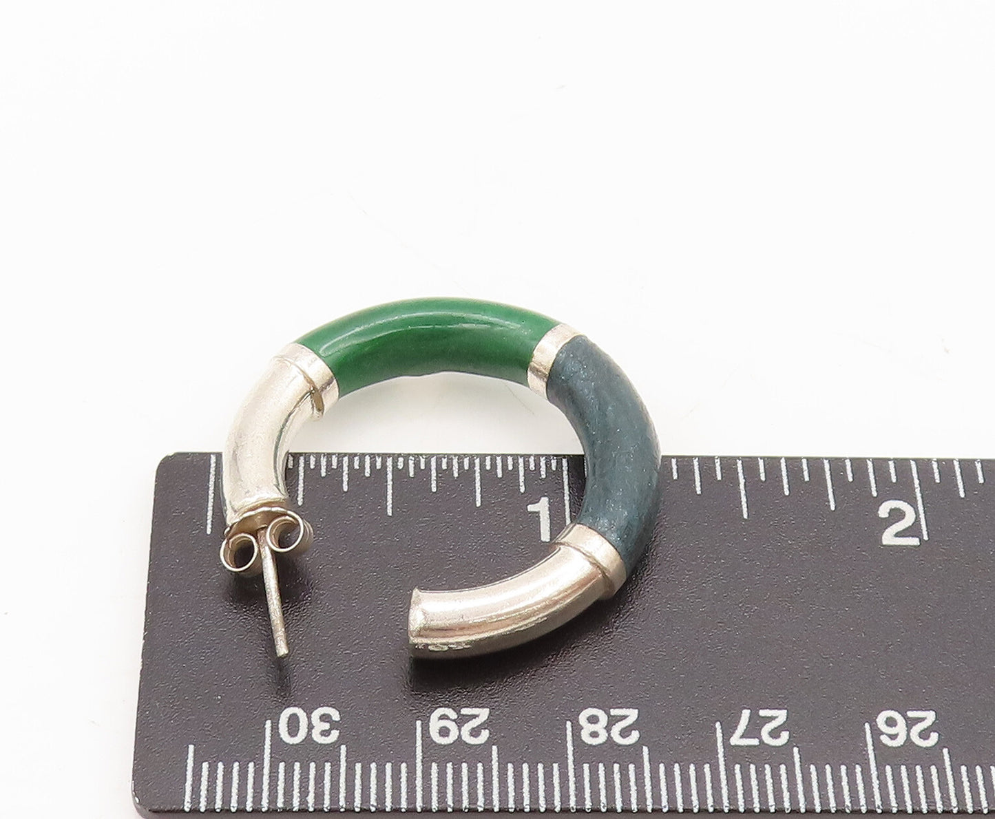 925 Sterling Silver  Vintage Solid 2 Tone Enamel Hoop Earrings  EG12607