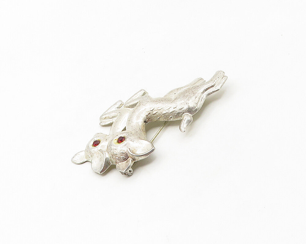 925 Sterling Silver  Vintage Red Topaz Prancing Baby Deer Brooch Pin  BP6719