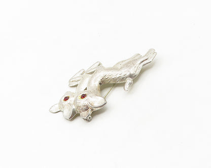 925 Sterling Silver  Vintage Red Topaz Prancing Baby Deer Brooch Pin  BP6719
