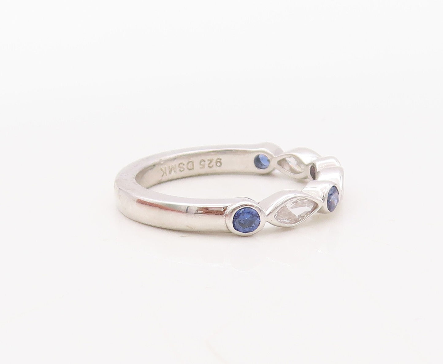 925 Sterling Silver Vintage Ring Designer Sapphire & CZ Stackable  Sz 7  RG30690