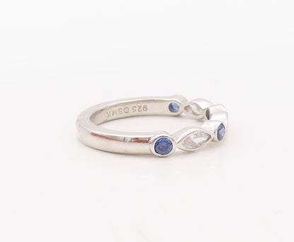 925 Sterling Silver Vintage Ring Designer Sapphire & CZ Stackable  Sz 7  RG30690