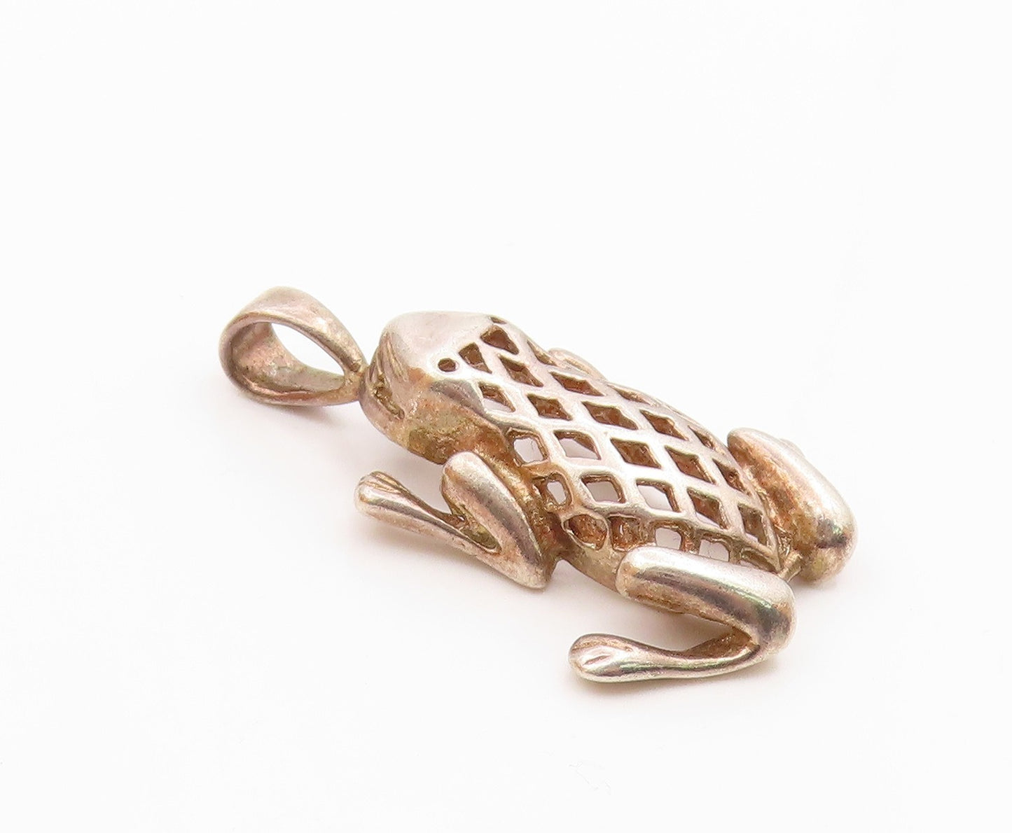 925 Sterling Silver  Vintage Shiny Frog Diamond Shape Detail Pendant  PT16314