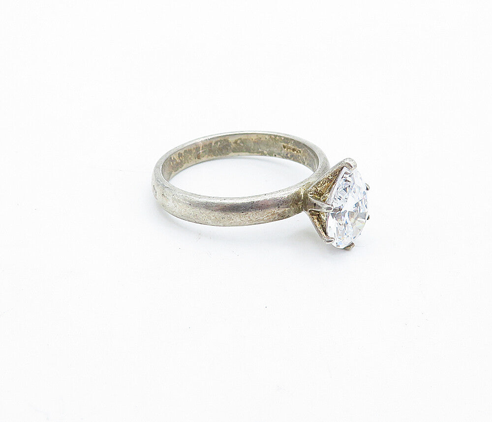 KOREA 925 Sterling Silver  Vintage Cubic Zirconia Solitaire Ring Sz 9  RG4314