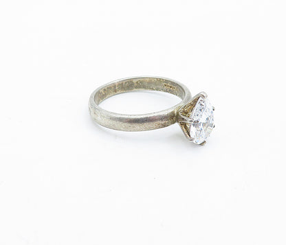 KOREA 925 Sterling Silver  Vintage Cubic Zirconia Solitaire Ring Sz 9  RG4314
