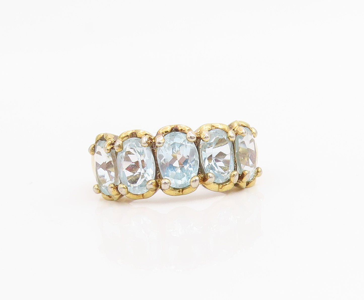 925 Sterling Silver Vintage Ring Gold Plated Oval Cut Blue Topaz  Sz 7  RG34812