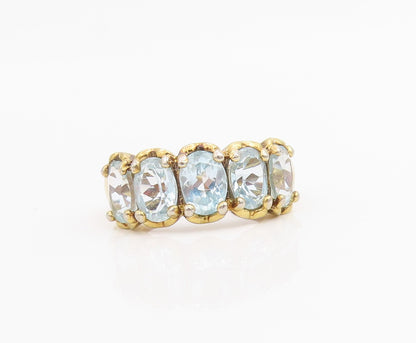 925 Sterling Silver Vintage Ring Gold Plated Oval Cut Blue Topaz  Sz 7  RG34812