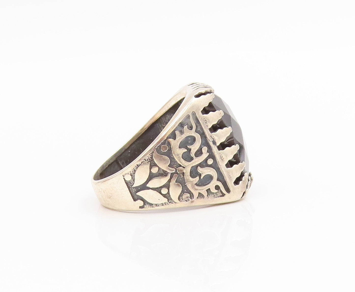 925 Sterling Silver Vintage Ring Faceted Black Onyx Chunky Band  Sz 8.5  RG34369