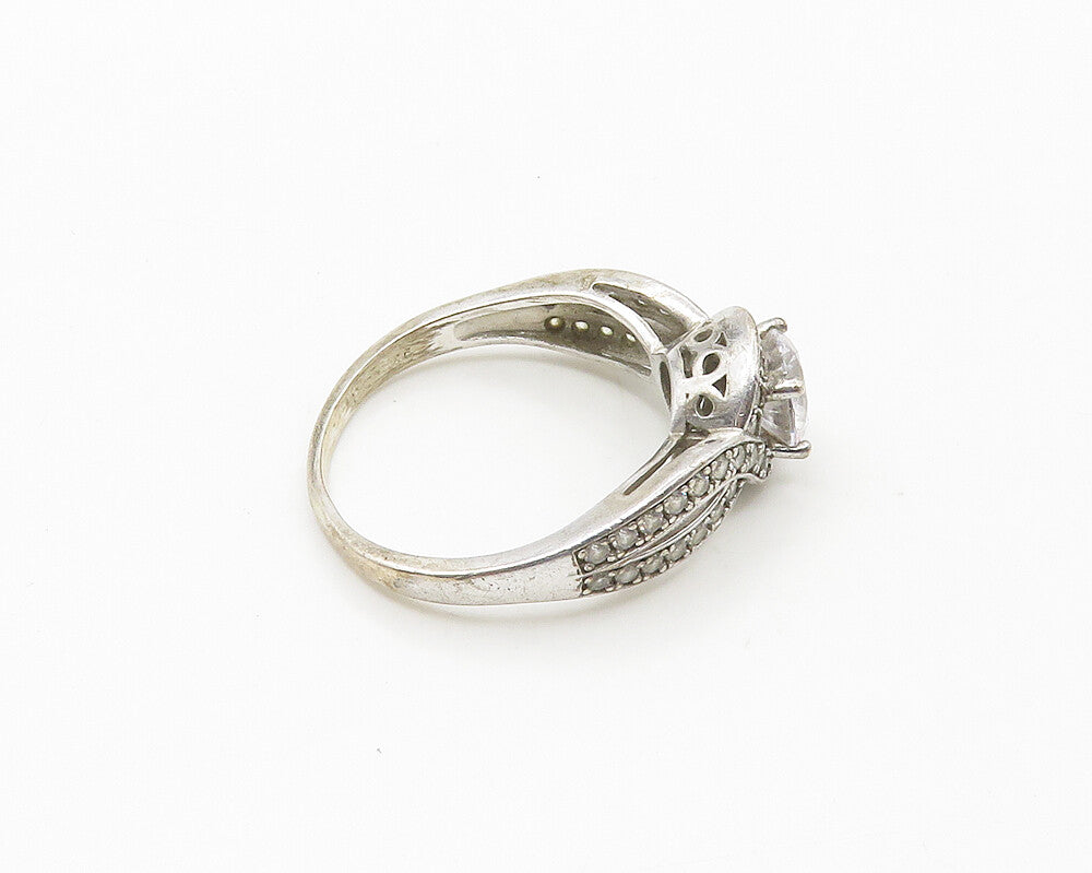 925 Sterling Silver  Cubic Zirconia Solitaire With Accents Ring Sz 9.5 RG18286