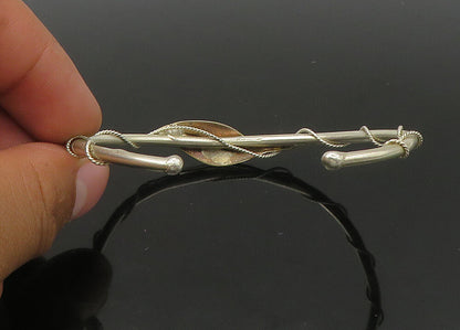 925 Sterling Silver  Vintage Shiny Rope Wrapped Floral Cuff Bracelet  BT8763