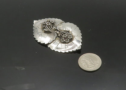 HENRY BACA NAVAJO 925 Silver  Vintage Shiny Floral Leaves Brooch Pin  BP8085
