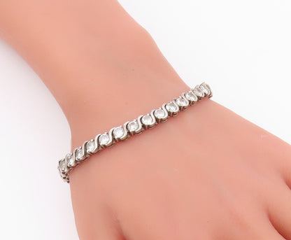 925 Sterling Silver  Shiny Round Cut Cubic Zirconia Chain Bracelet  BT7040