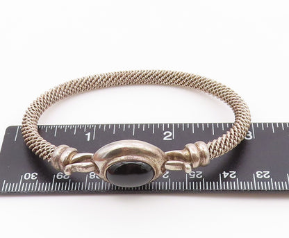 ESPO SIG 925 Silver  Vintage Cabochon Cut Black Onyx Bangle Bracelet  BT8185