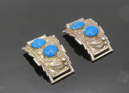 NAVAJO 925 Sterling Silver  Vintage Turquoise Floral Swirl Watch Clips  TR2718
