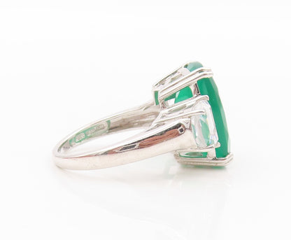 925 Sterling Silver Vintage Ring Rectangle Gemstone & CZ Inlay  Sz 7  RG31830