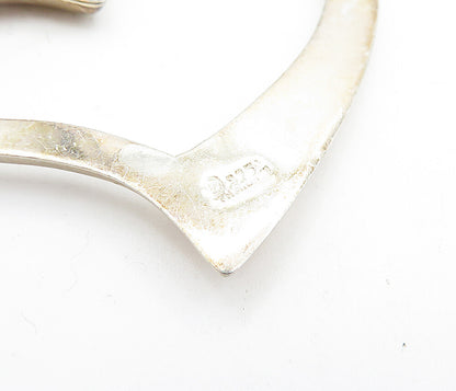 925 Sterling Silver  Vintage Shiny Dark Tone Open Love Heart Brooch Pin BP1991