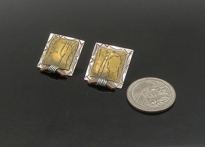 GARDELLA 925 Sterling Silver  Vintage 2 Tone Modernist Drop Earrings  EG11238
